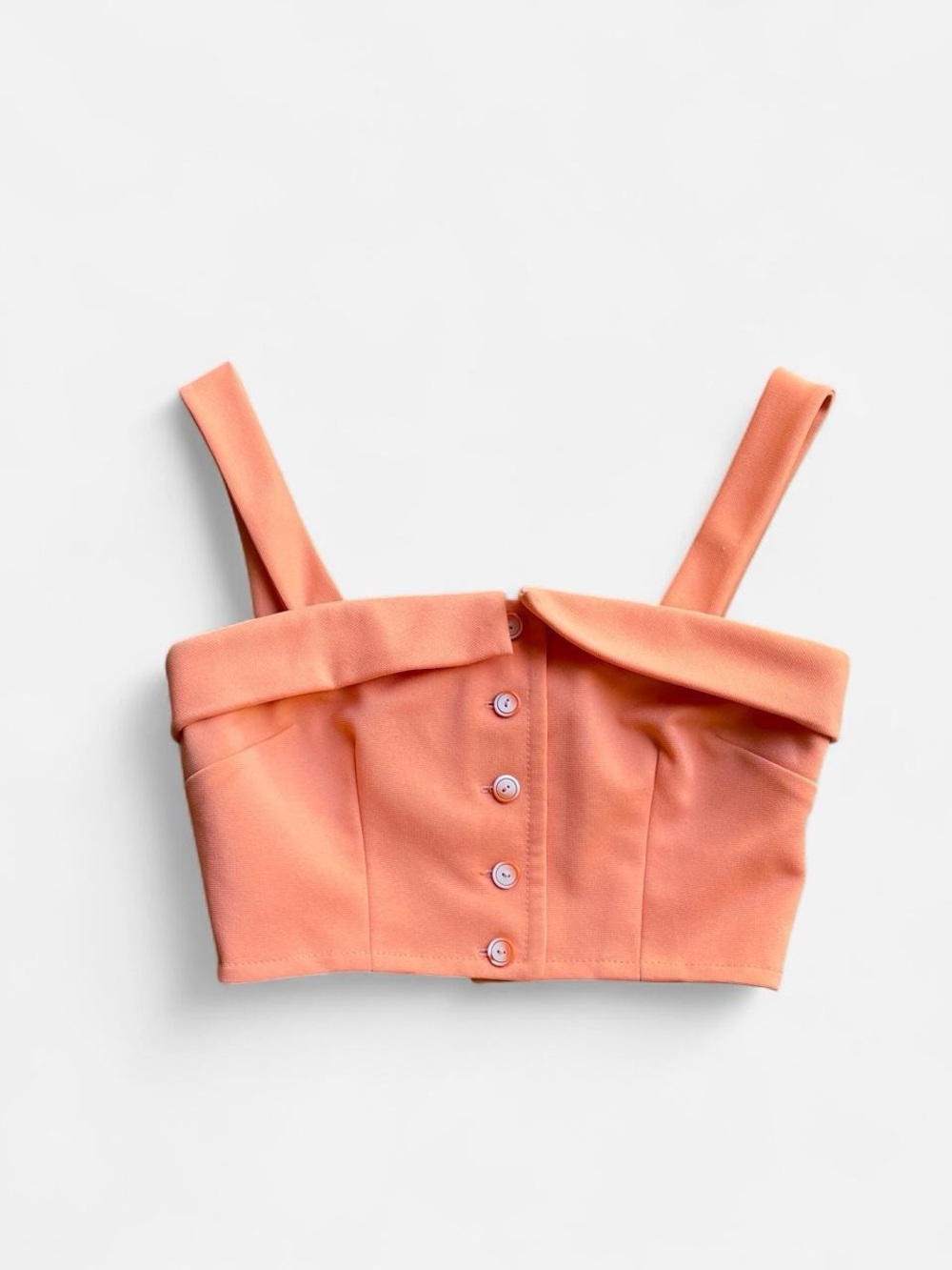 Peach Button-Front Crop Top with Shoulder Straps